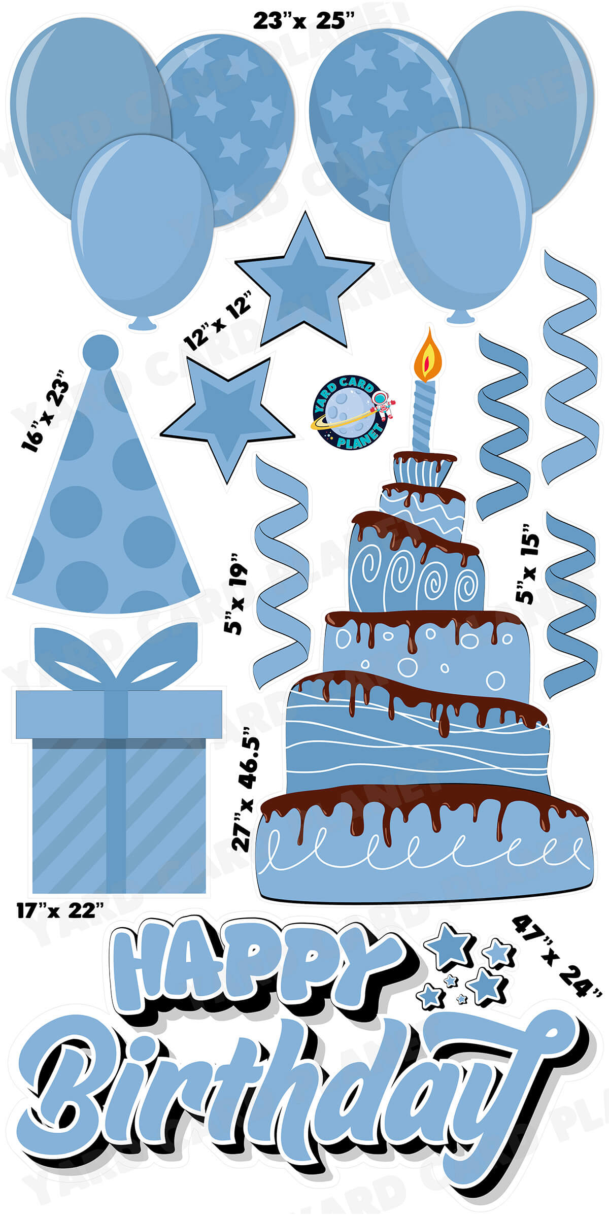 Baby Blue Happy Birthday EZ Quick Sign and Birthday Essentials Yard Card Flair Set