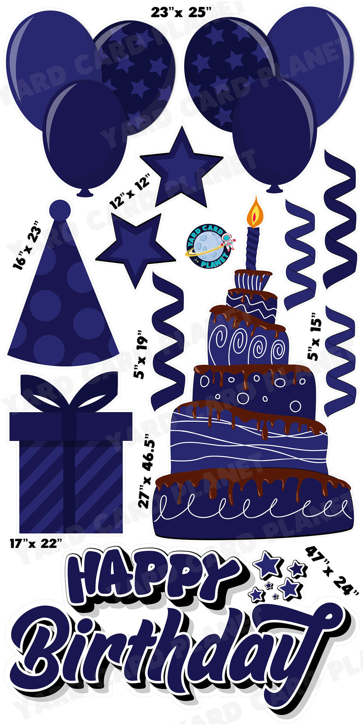 Navy Blue Happy Birthday EZ Quick Sign and Birthday Essentials Yard Card Flair Set