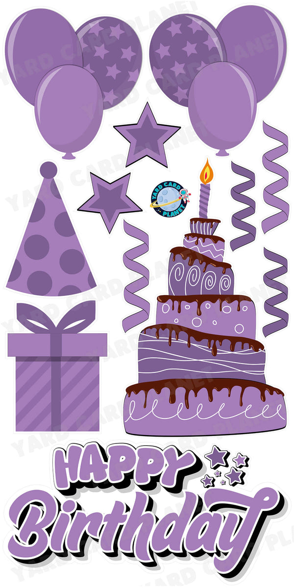 Light Purple Happy Birthday EZ Quick Sign and Birthday Essentials Yard Card Flair Set