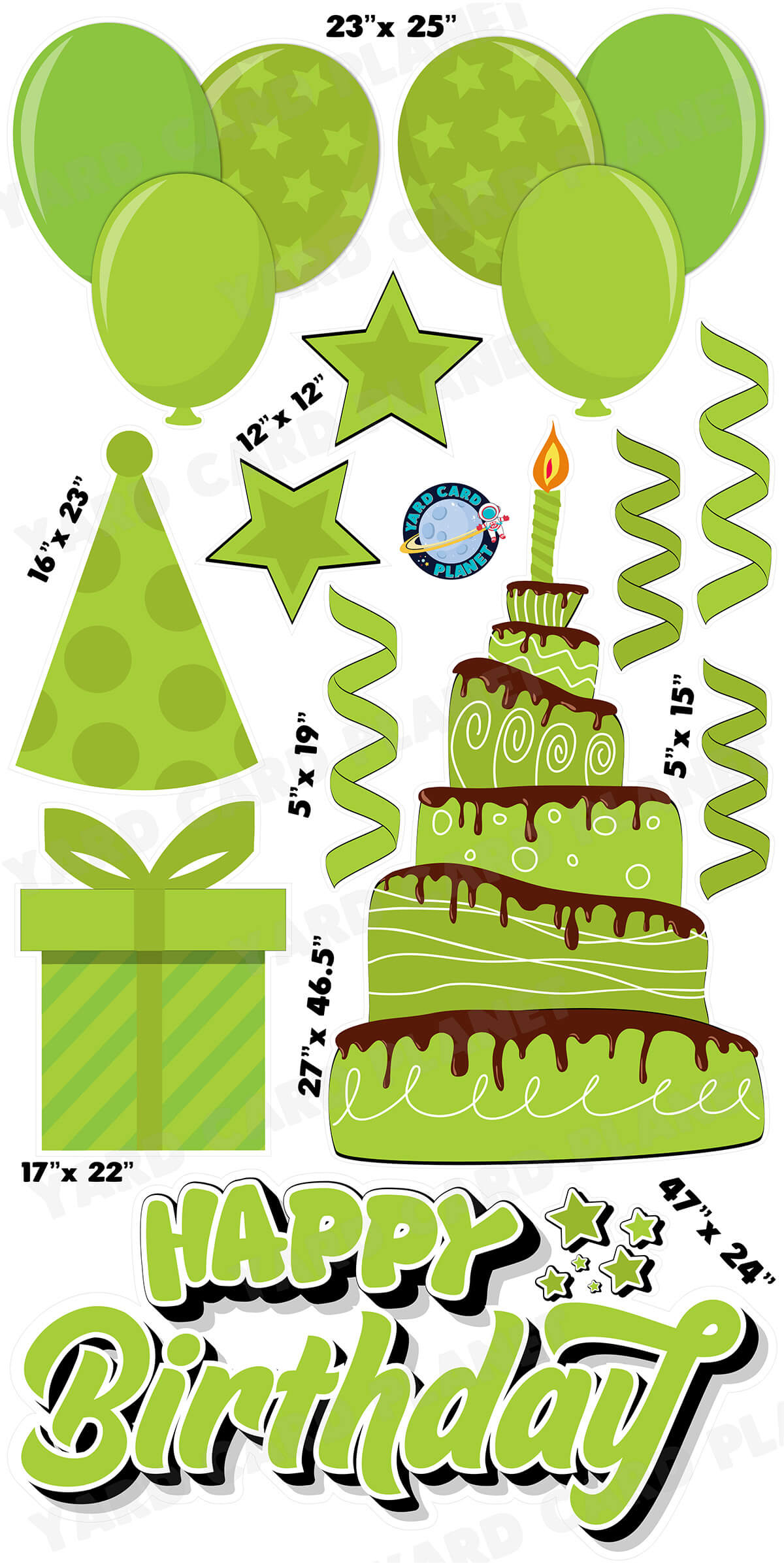 Lime Green Happy Birthday EZ Quick Sign and Birthday Essentials Yard Card Flair Set