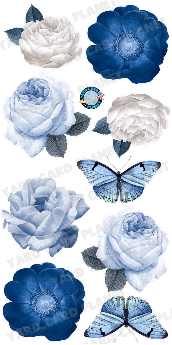 Large Blue Flowers and Butterfly Yard Card Flair Set