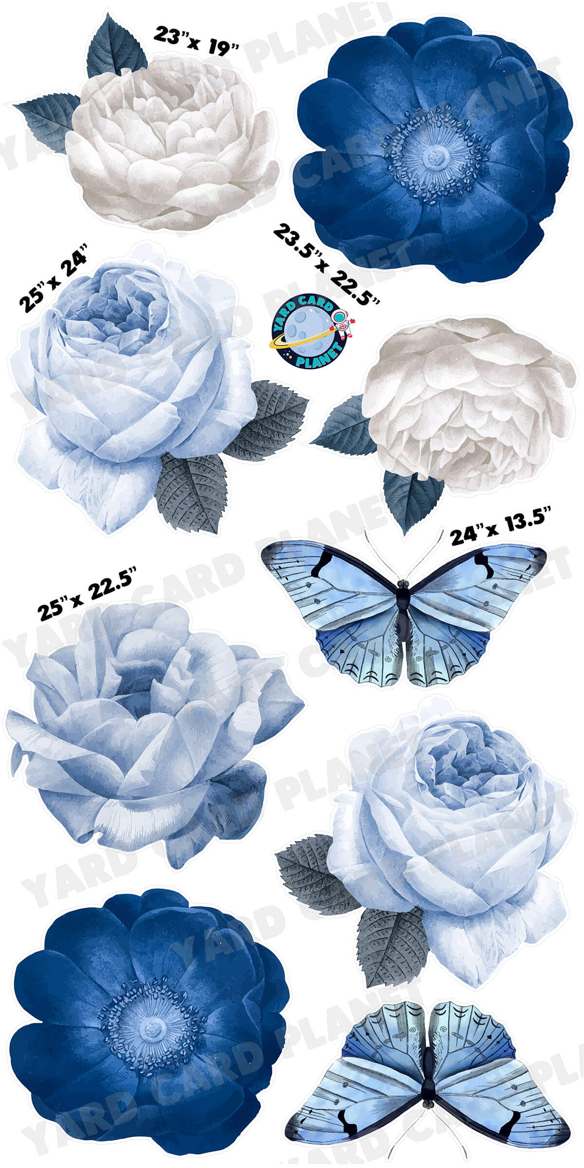 Large Blue Flowers and Butterfly Yard Card Flair Set