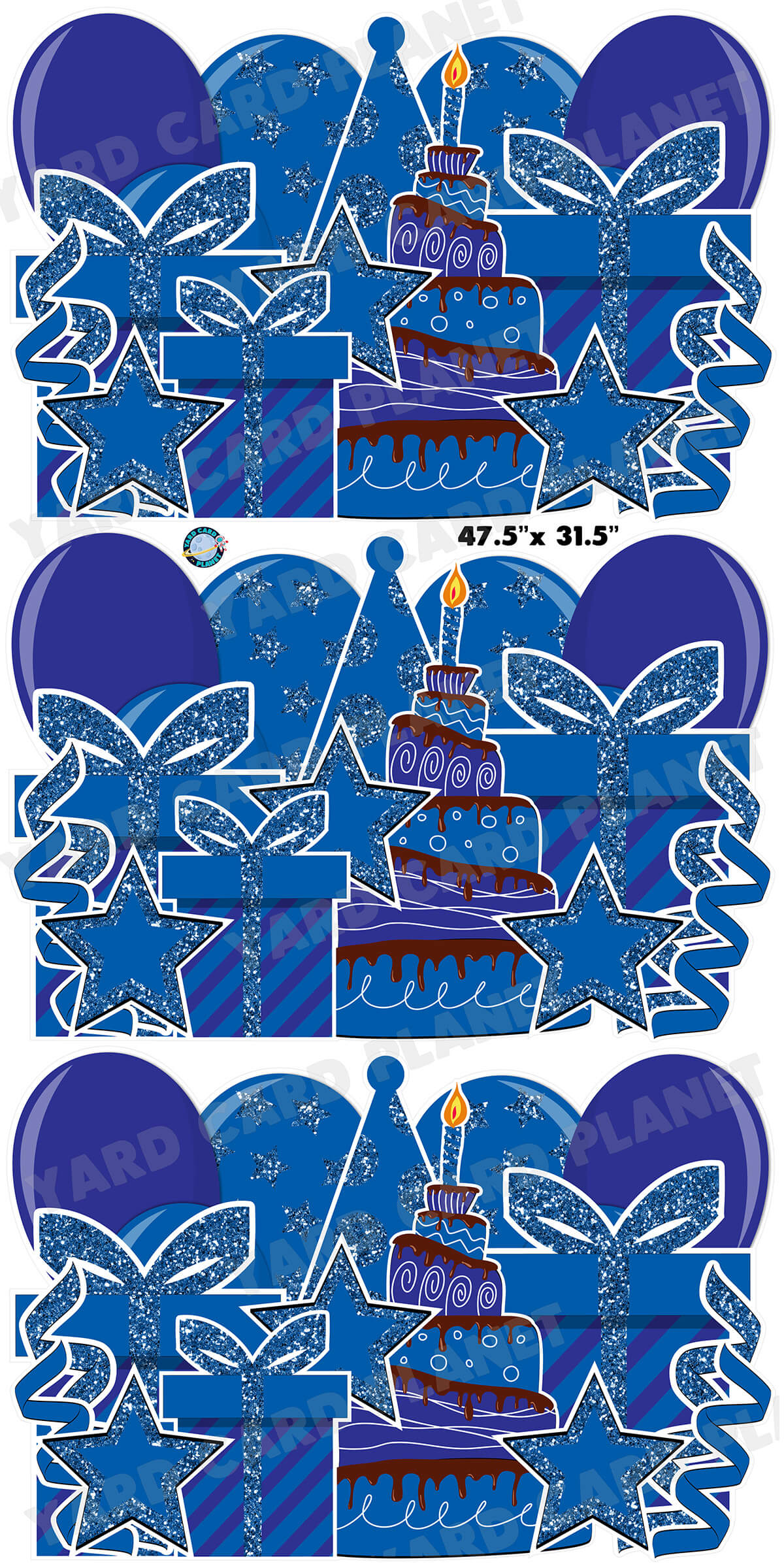 Blue Glitter Birthday Essentials EZ Panels Yard Card Set with Measurements