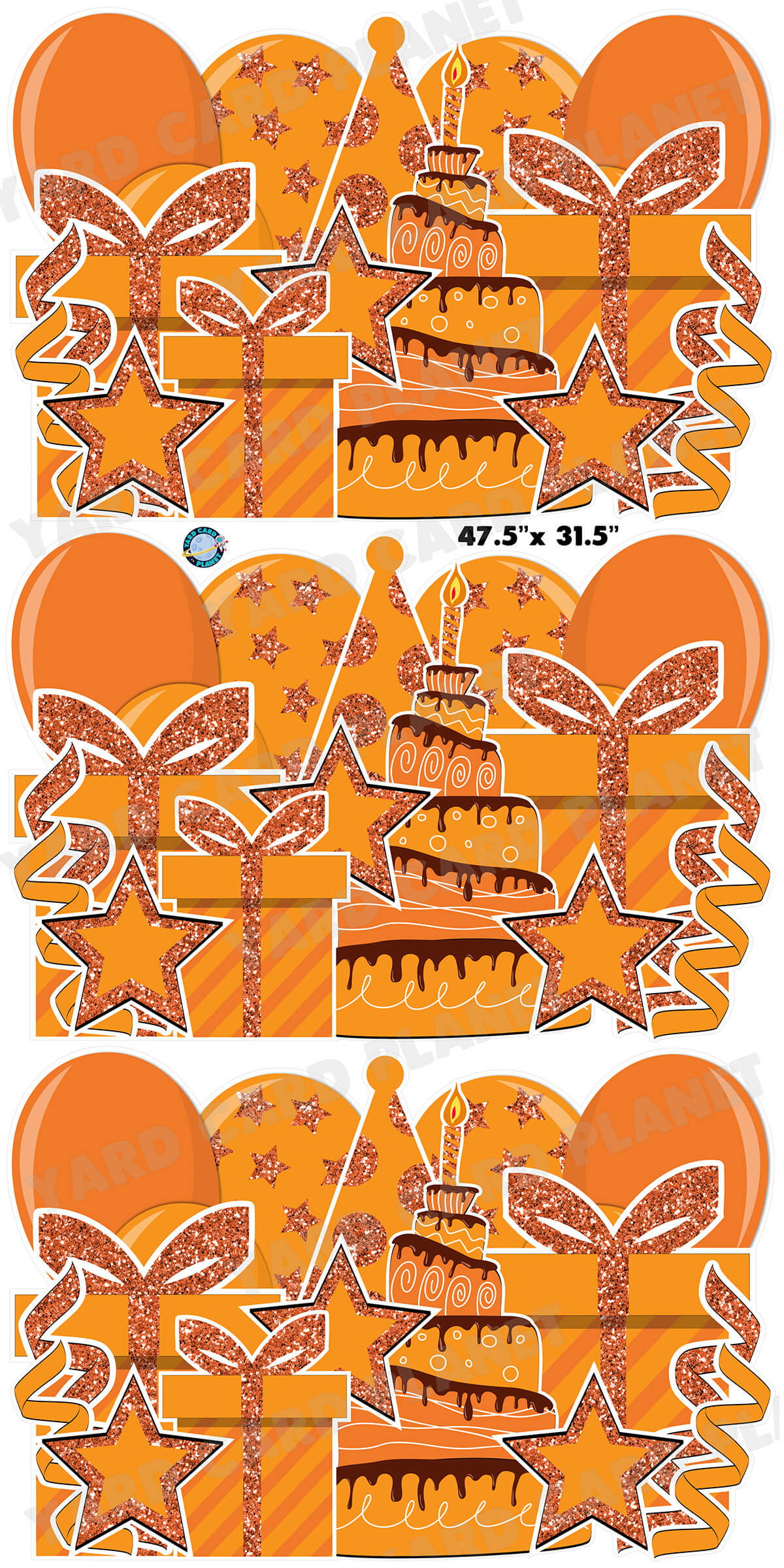 Orange Glitter Birthday Essentials EZ Panels Yard Card Set with Measurements