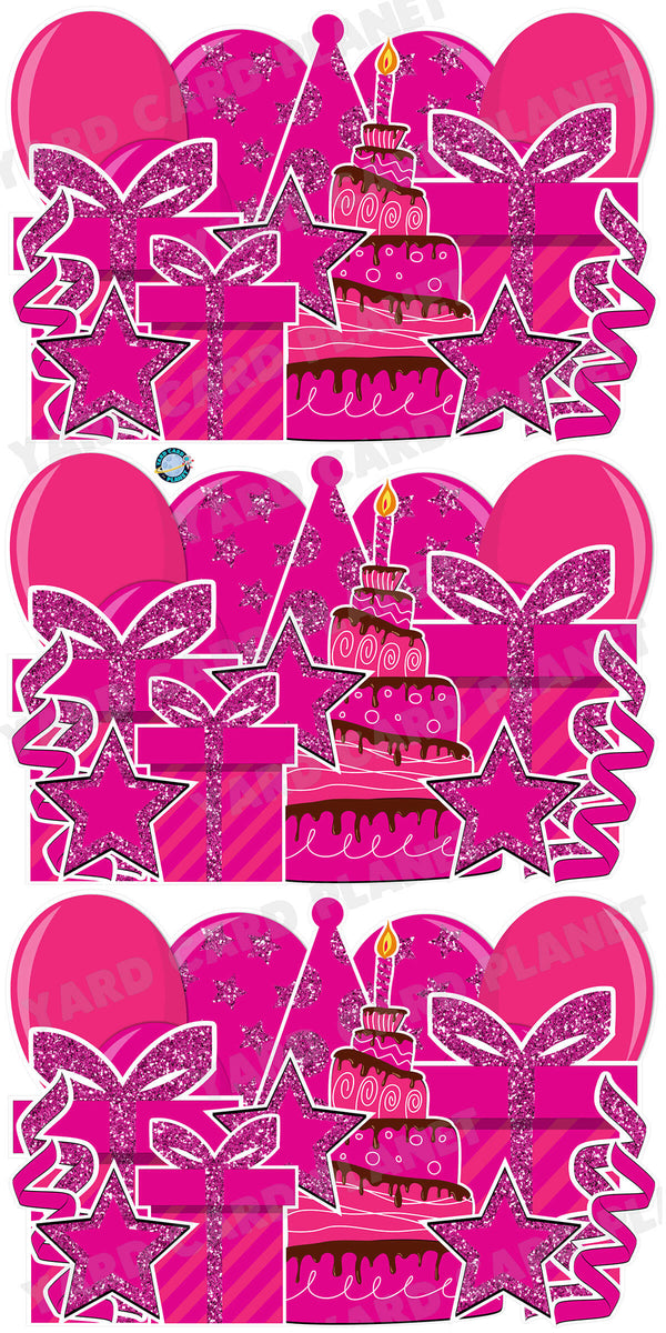 Hot Pink Glitter Birthday Essentials EZ Panels Yard Card Set