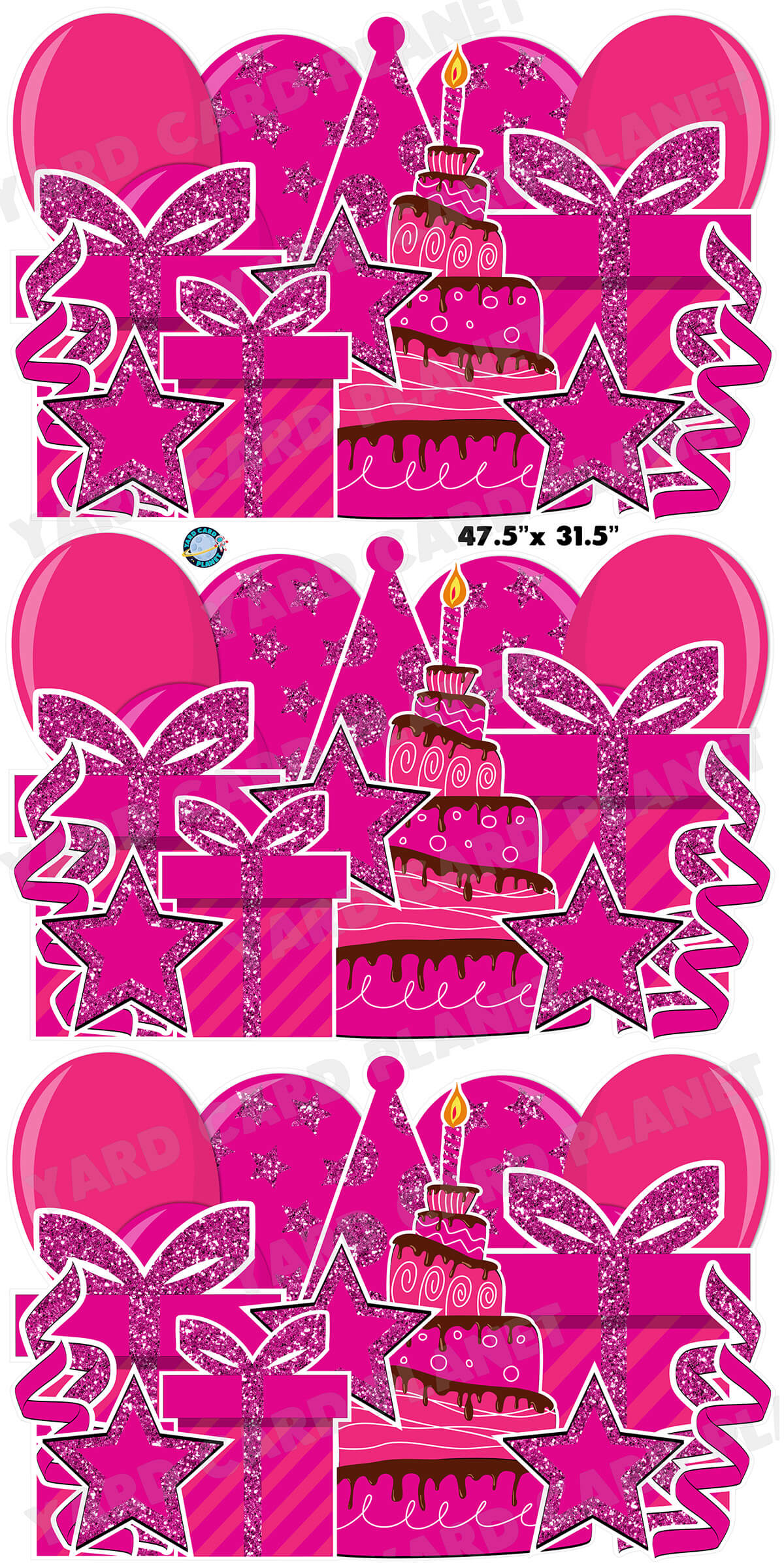 Hot Pink Glitter Birthday Essentials EZ Panels Yard Card Set with Measurements