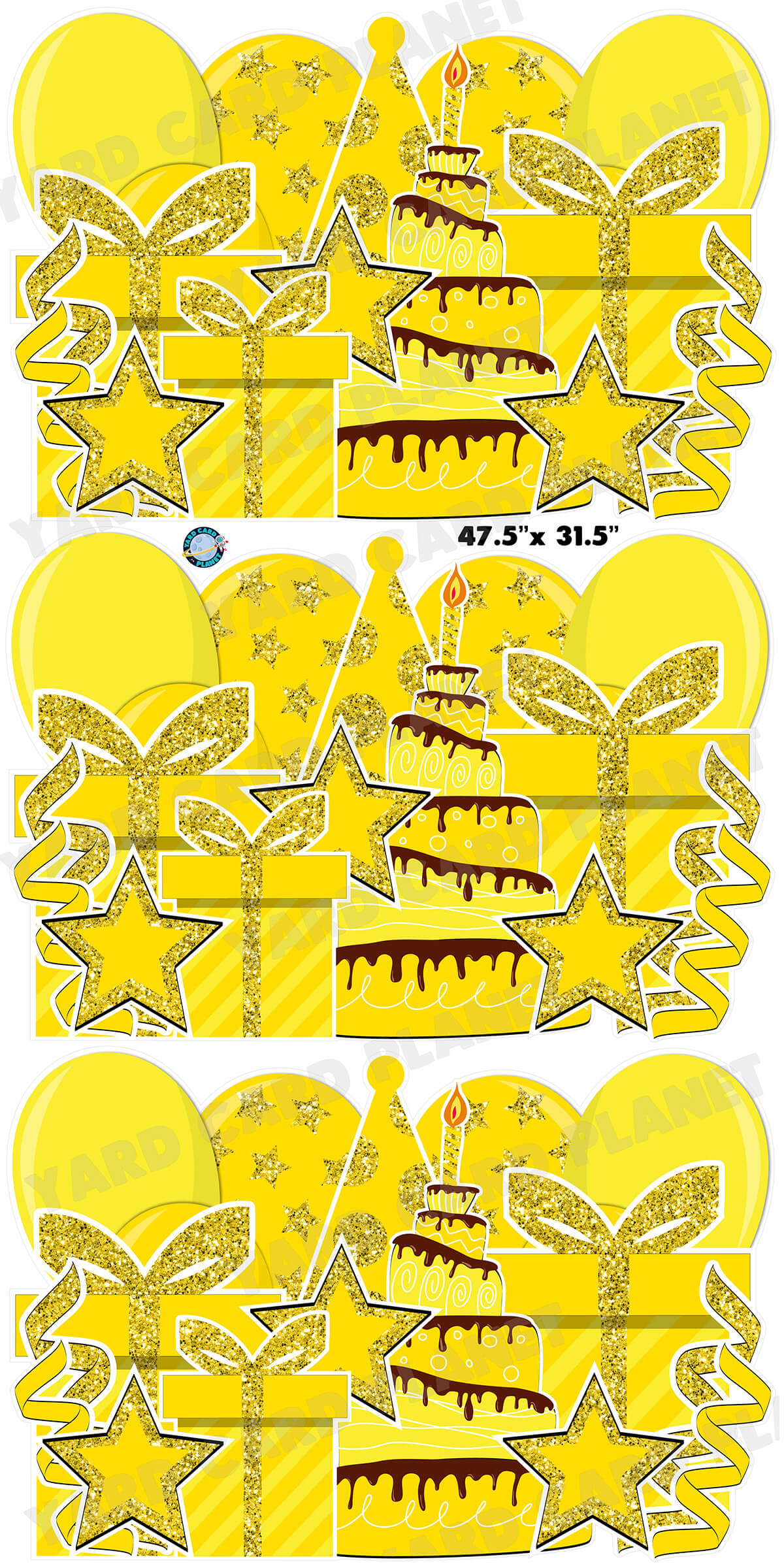 Yellow Glitter Birthday Essentials EZ Panels Yard Card Set with Measurements