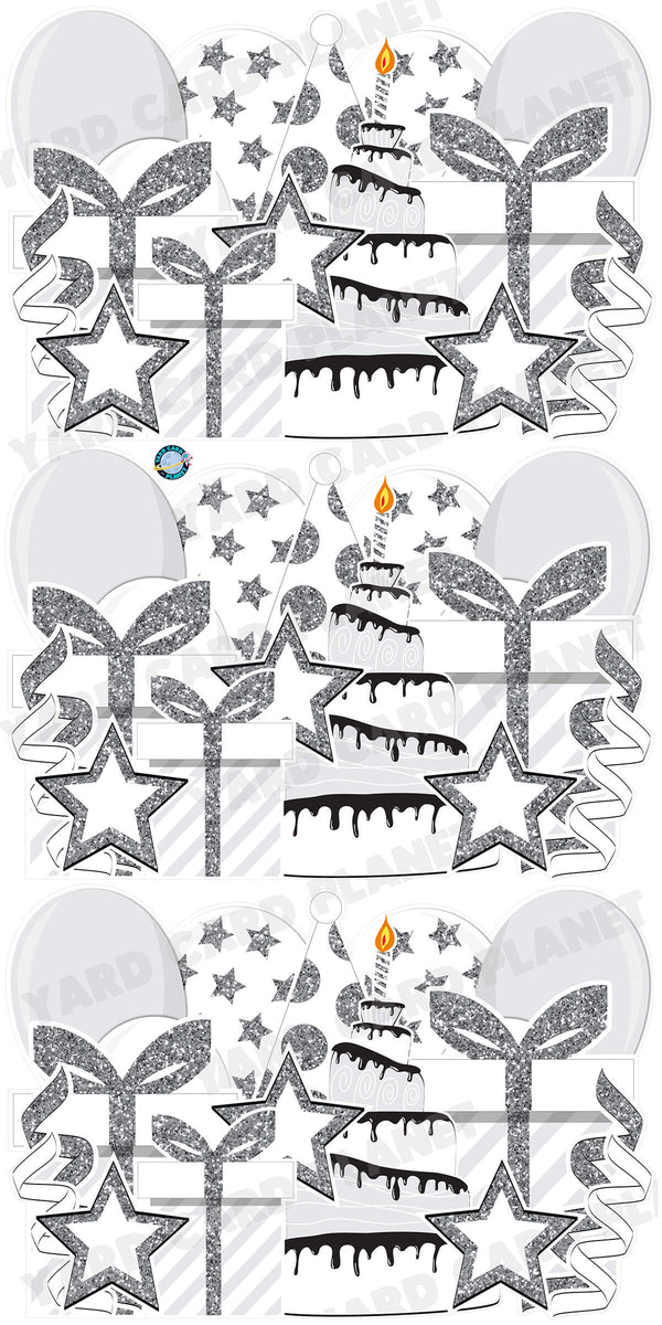 White and Silver Glitter Birthday Essentials EZ Panels Yard Card Set