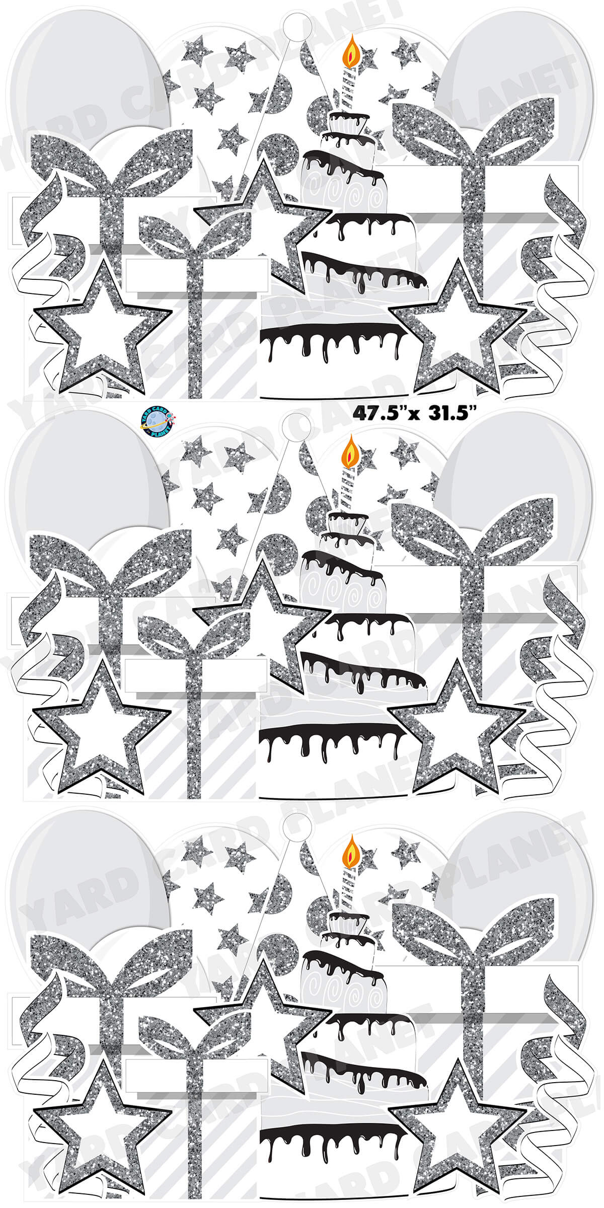 White and Silver Glitter Birthday Essentials EZ Panels Yard Card Set with Measurements