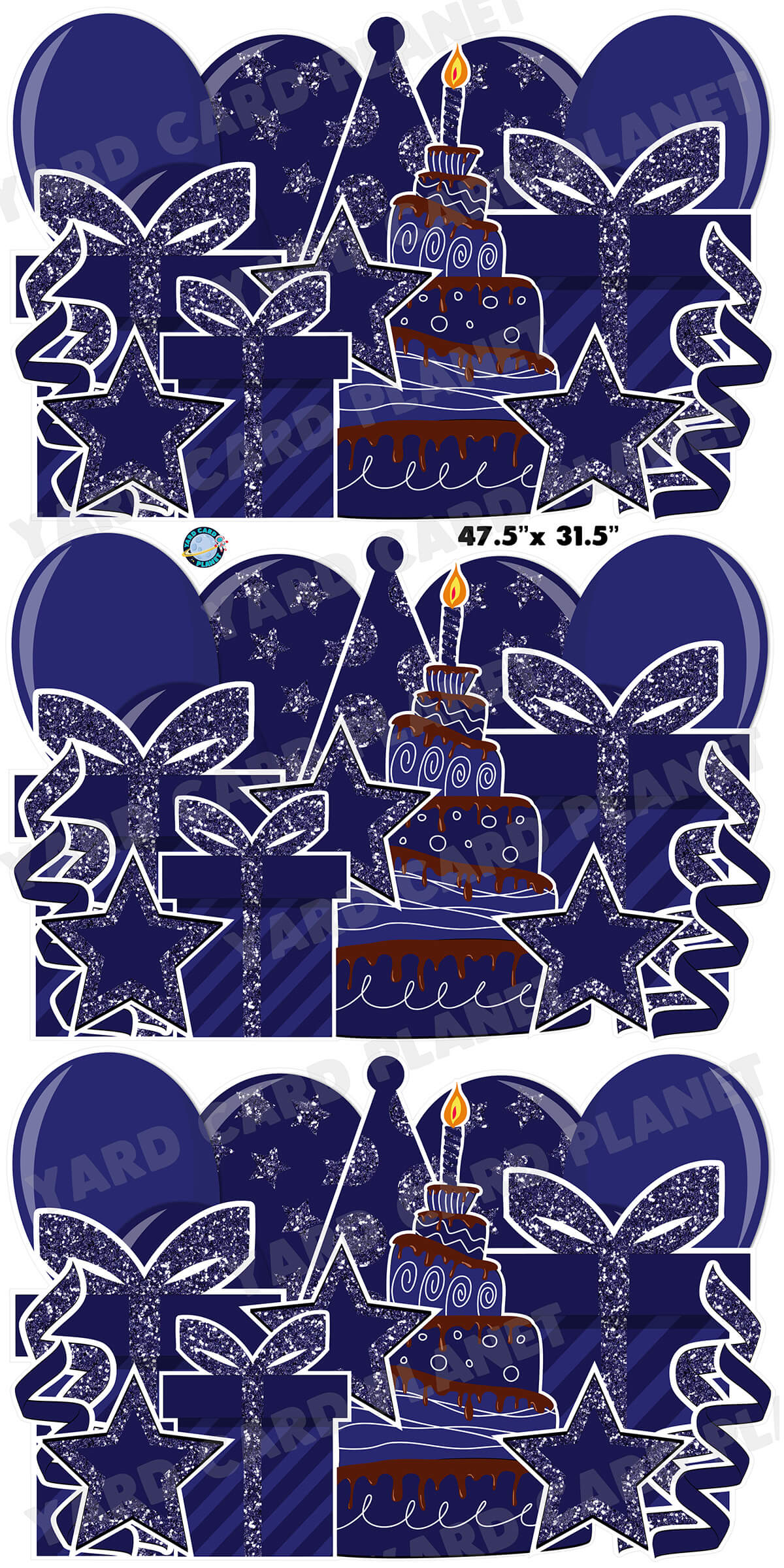 Navy Blue Glitter Birthday Essentials EZ Panels Yard Card Set with Measurements