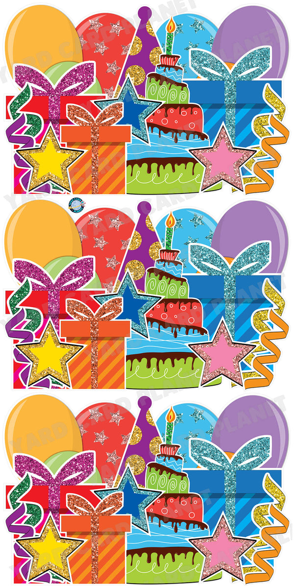 Multi Color Glitter Birthday Essentials EZ Panels Yard Card Set