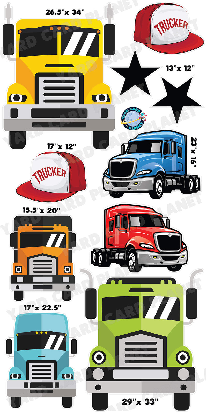 Truck Driving Yard Card Flair Set with Measurements