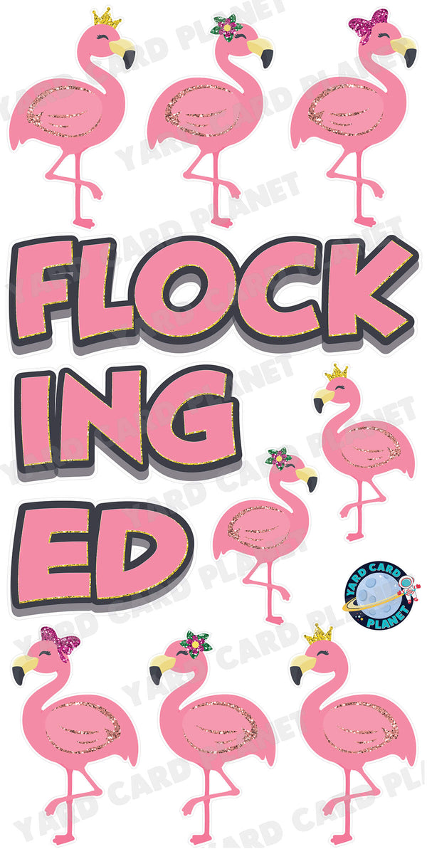 Flocked or Flocking EZ Quick Set and Flamingos Yard Card Flair Set