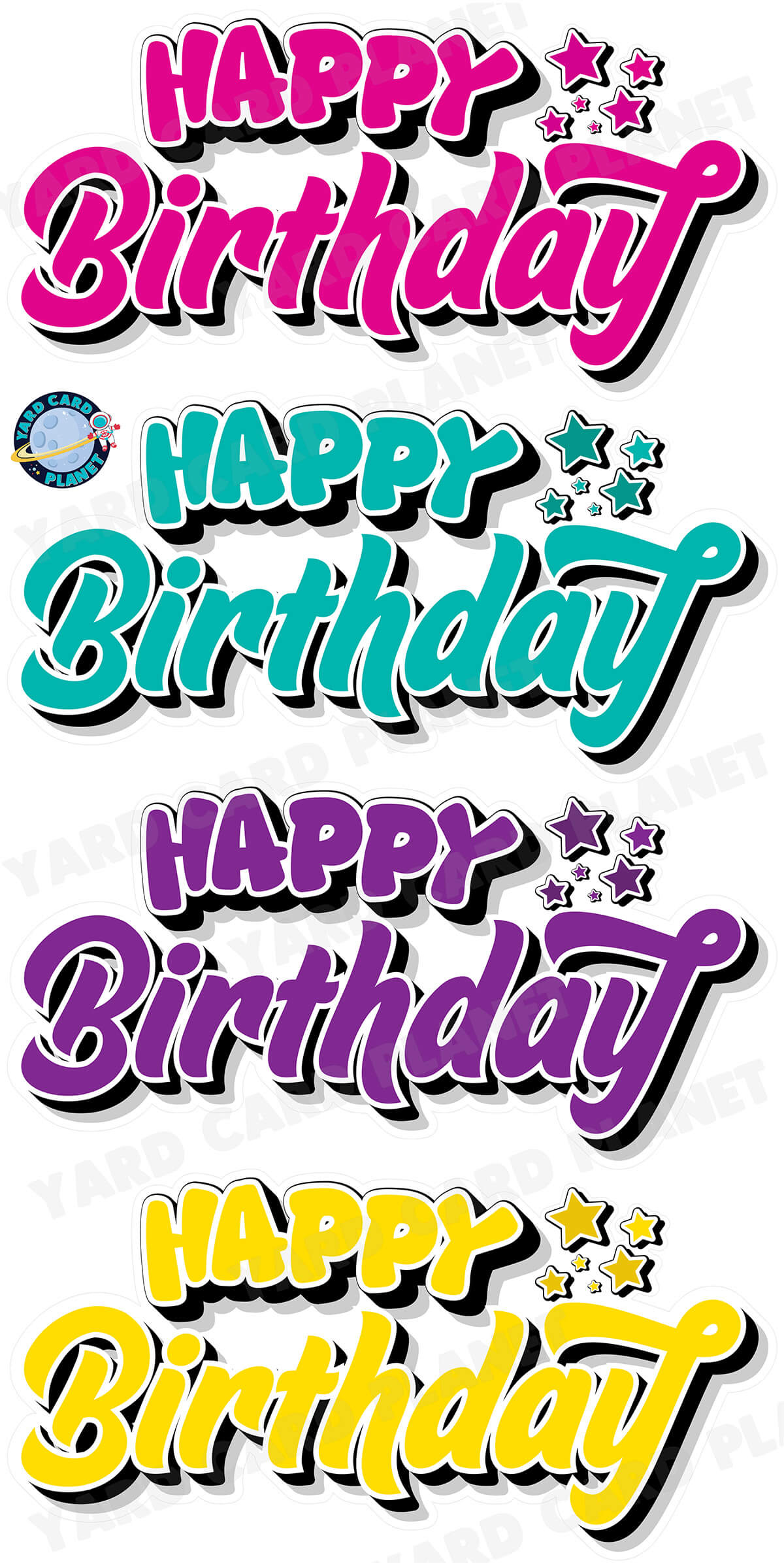 Happy Birthday EZ Quick Signs in Solid Hot Pink, Teal, Purple and Yellow Yard Card Set