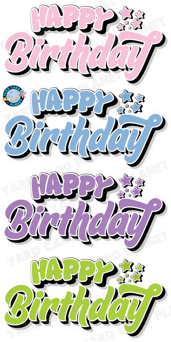 Happy Birthday EZ Quick Signs in Solid Light Pink, Baby Blue, Light Purple and Lime Green Yard Card Set