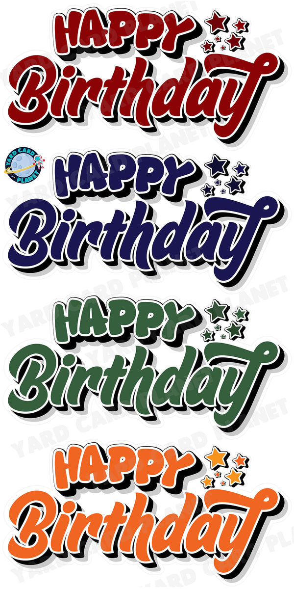 Happy Birthday EZ Quick Signs in Solid Maroon, Navy Blue, Hunter Green and Orange Yard Card Set