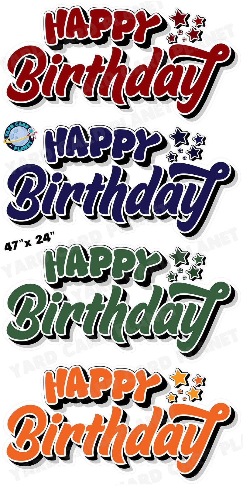 Happy Birthday EZ Quick Signs in Solid Maroon, Navy Blue, Hunter Green and Orange Yard Card Set with Measurements