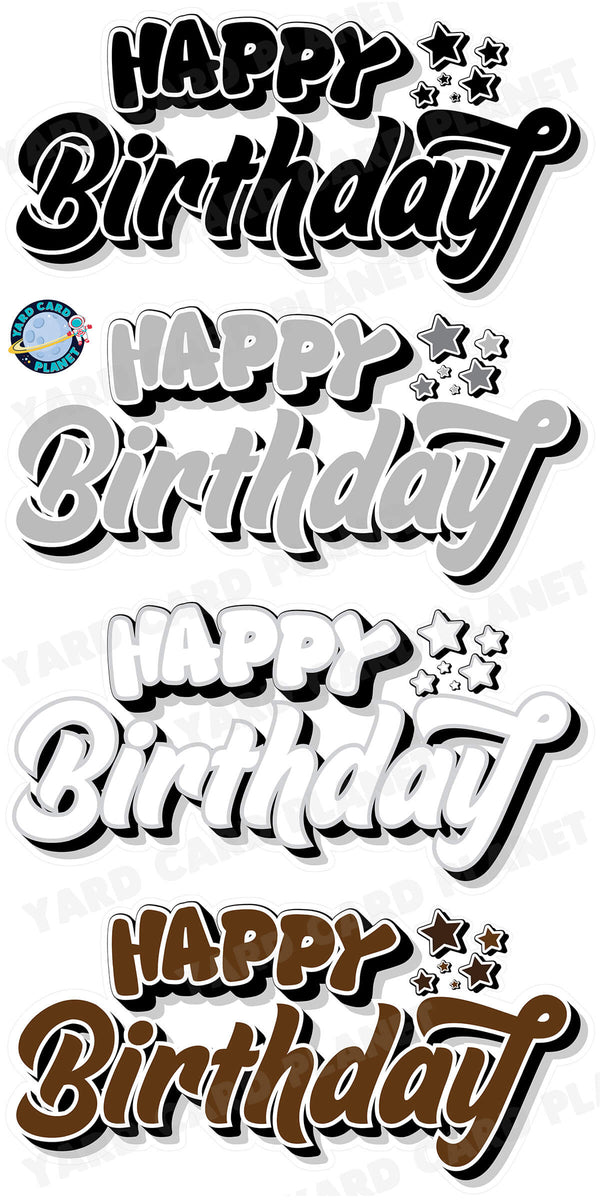 Happy Birthday EZ Quick Signs in Solid Black, White, Grey and Brown Yard Card Set