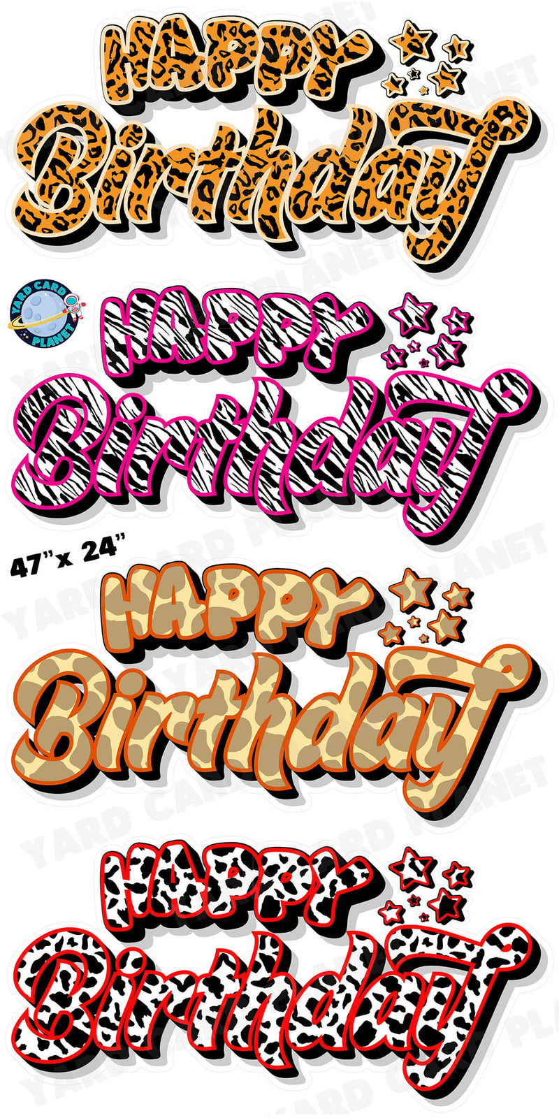 Happy Birthday EZ Quick Signs in Animal Prints Yard Card Set with Measurements