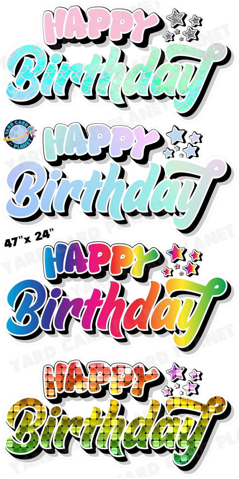 Happy Birthday EZ Quick Signs in Bright and Pastel Rainbow Patterns Yard Card Set