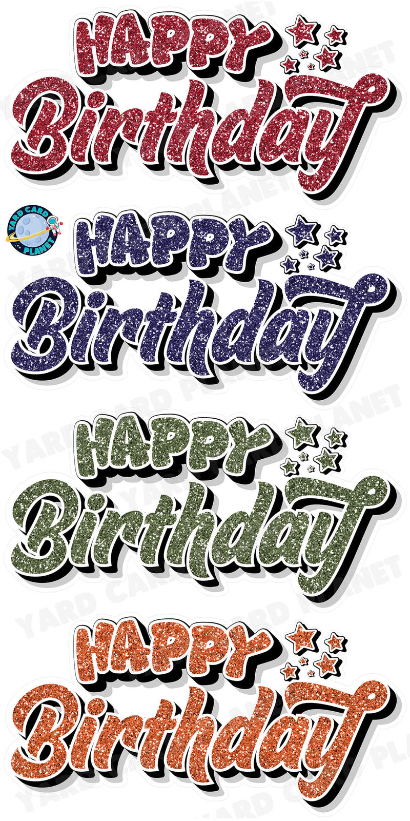 Happy Birthday EZ Quick Signs in Glitter Maroon, Navy Blue, Hunter Green and Orange Yard Card Set