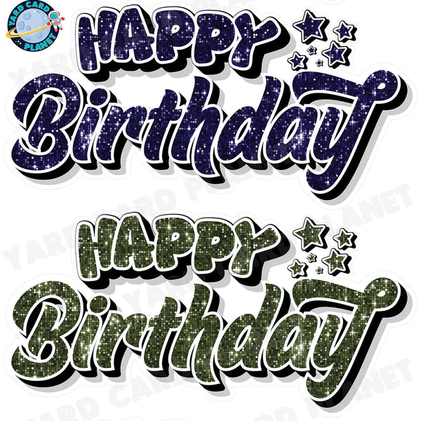 23.5 Inch good Happy Birthday - Blue Chunky Glitter - 4 Piece EZ Set Yard Sign