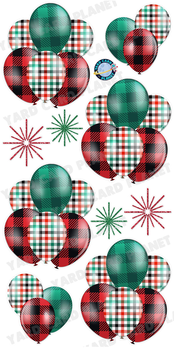 Christmas Gingham Pattern Balloon Bouquets and Starbursts Yard Card Set