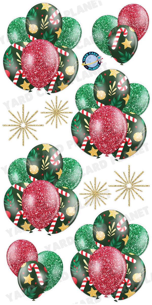 Glitter Christmas Pattern Balloon Bouquets and Starbursts Yard Card Set