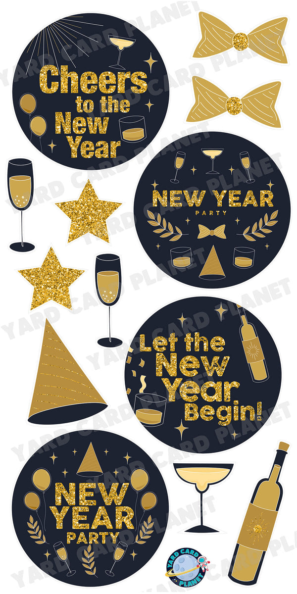 Glitter Pattern New Year Signs and Yard Card Flair Set