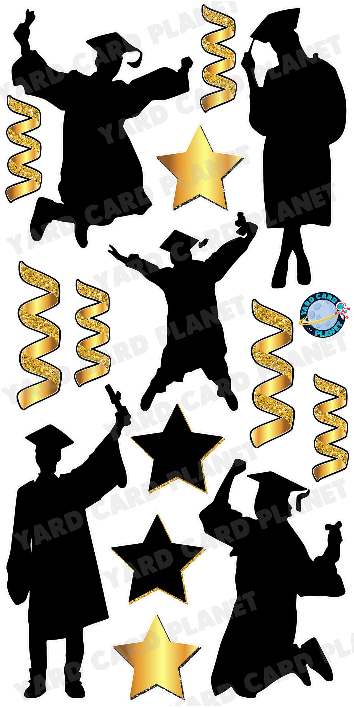 Silhouette Graduates, Stars and Streamers Yard Card Flair Set