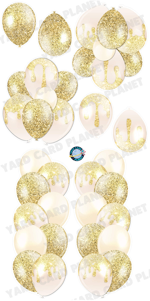 Gold Glitter Balloon Towers, Bouquets and Singles Yard Card Set