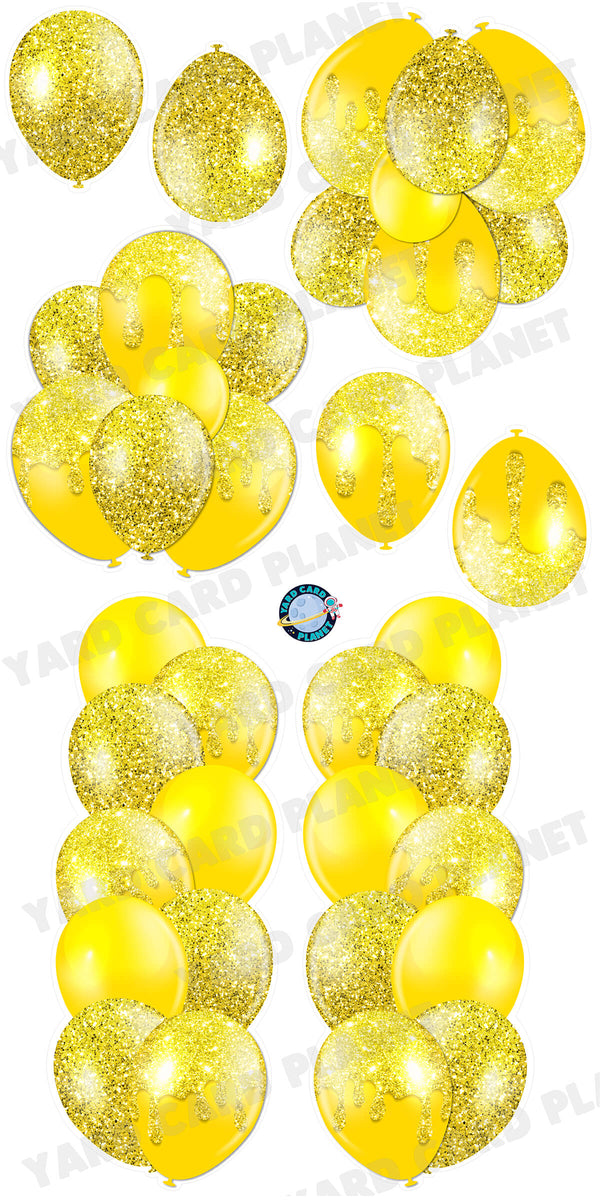 Yellow Glitter Balloon Towers, Bouquets and Singles Yard Card Set