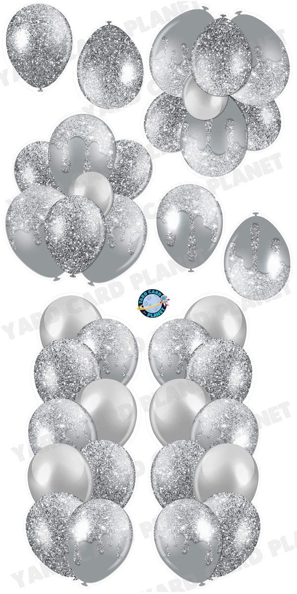 Silver Glitter Balloon Towers, Bouquets and Singles Yard Card Set