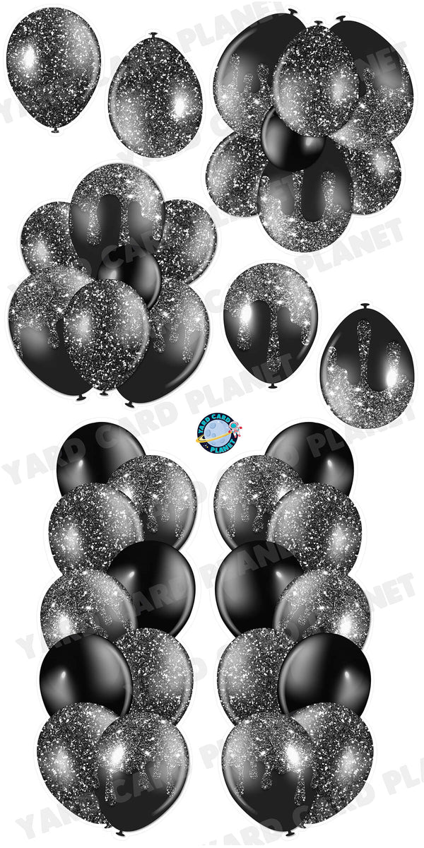 Black Glitter Balloon Towers, Bouquets and Singles Yard Card Set