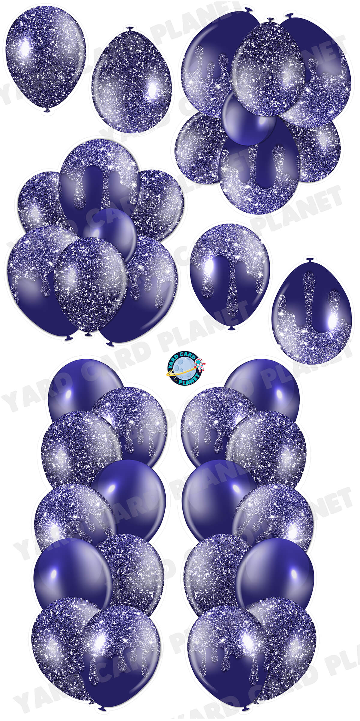 Navy Blue Glitter Balloon Towers, Bouquets and Singles Yard Card Set