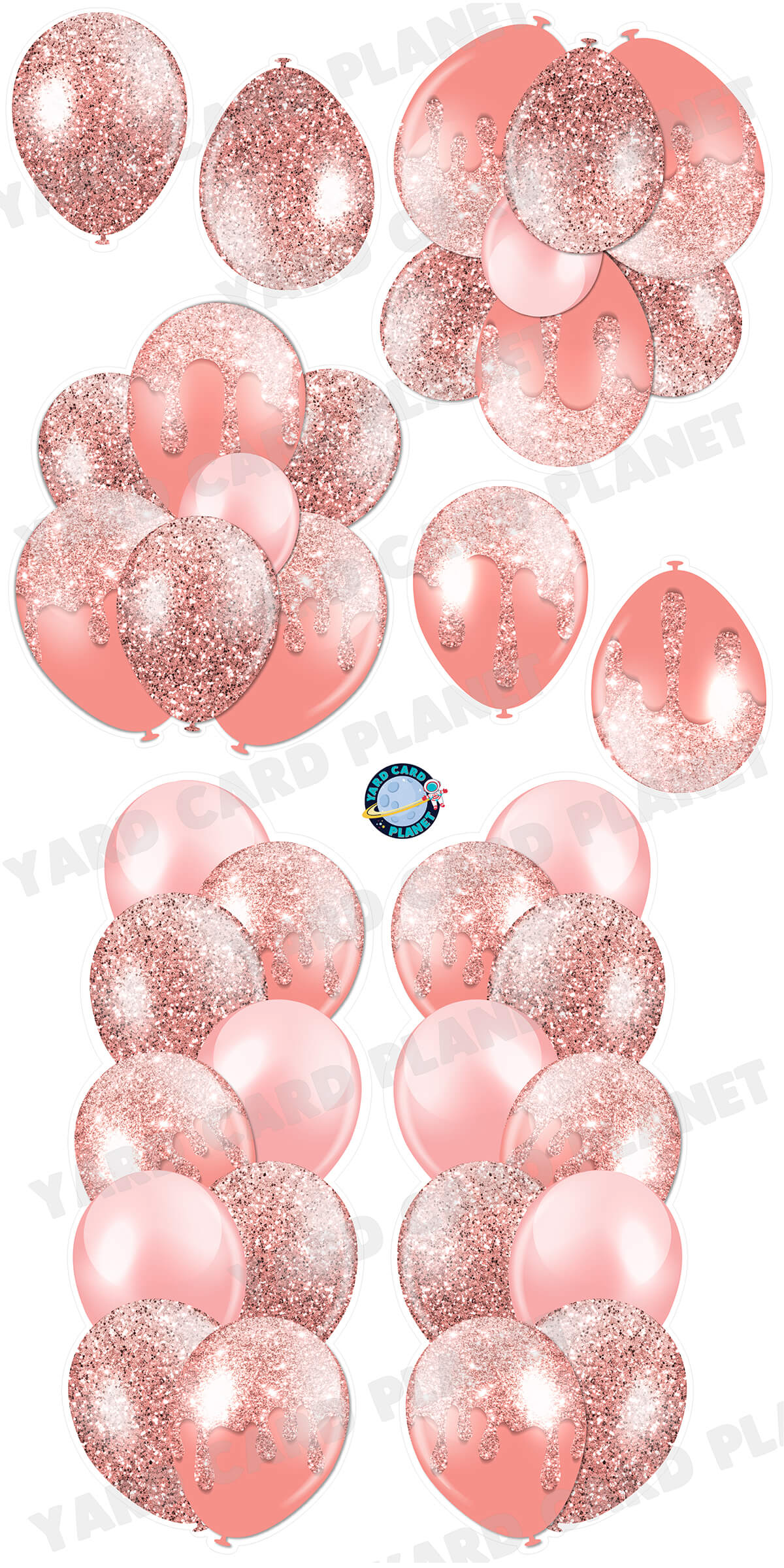 Rose Gold Glitter Balloon Towers, Bouquets and Singles Yard Card Set