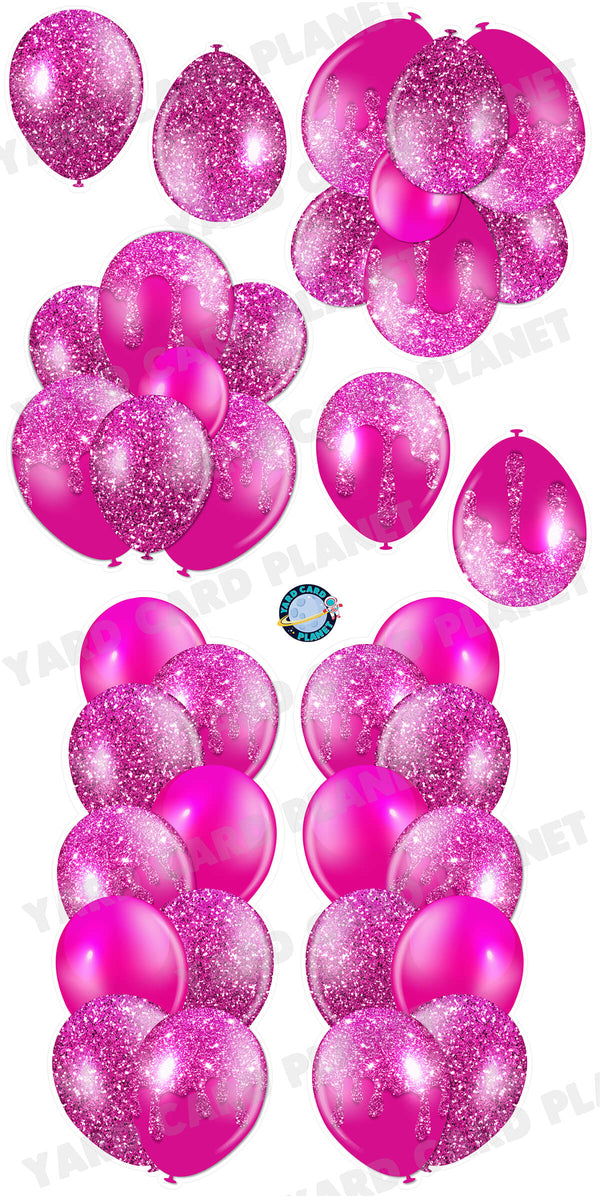 Hot Pink Glitter Balloon Towers, Bouquets and Singles Yard Card Set