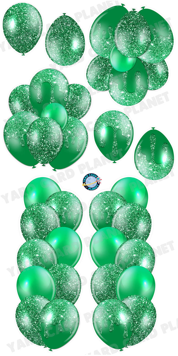 Green Glitter Balloon Towers, Bouquets and Singles Yard Card Set