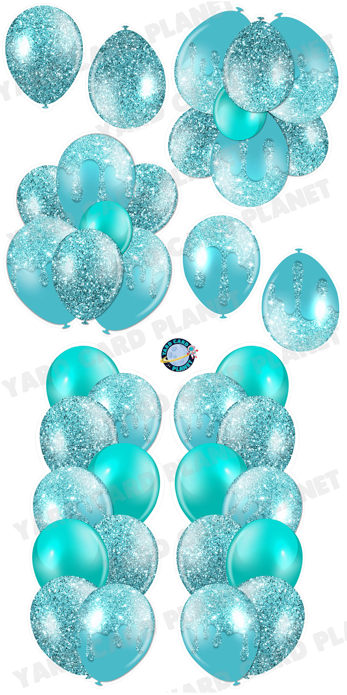 Teal Glitter Balloon Towers, Bouquets and Singles Yard Card Set