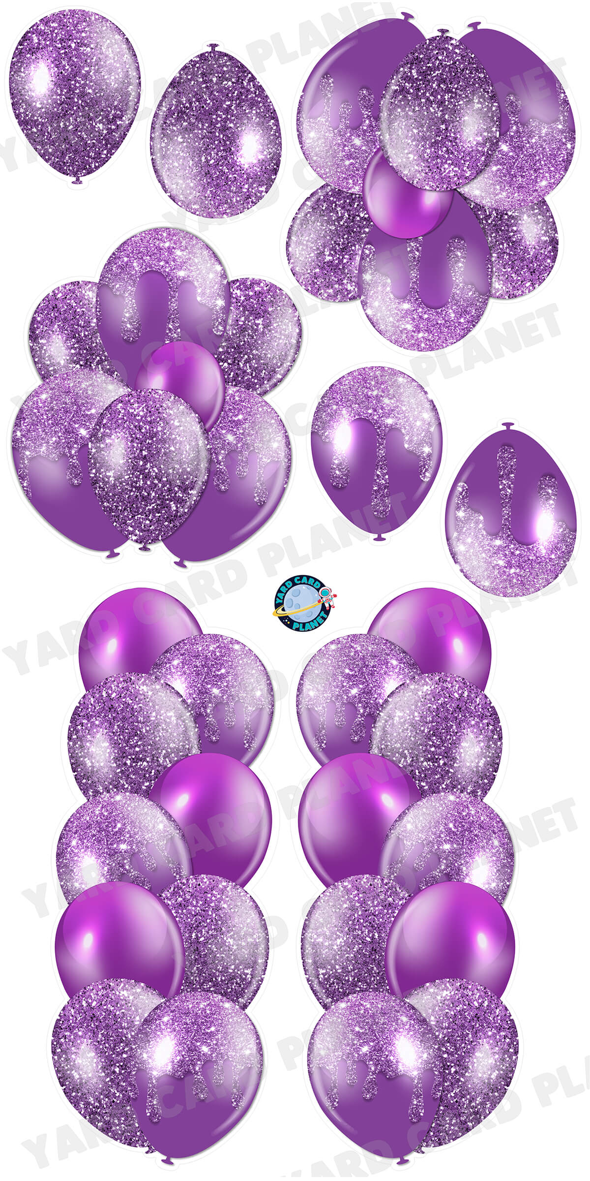 Purple Glitter Balloon Towers, Bouquets and Singles Yard Card Set