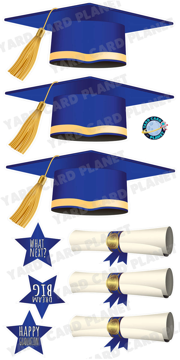 Extra Large Blue Graduation Caps, Diplomas and Signs Yard Card Flair Set