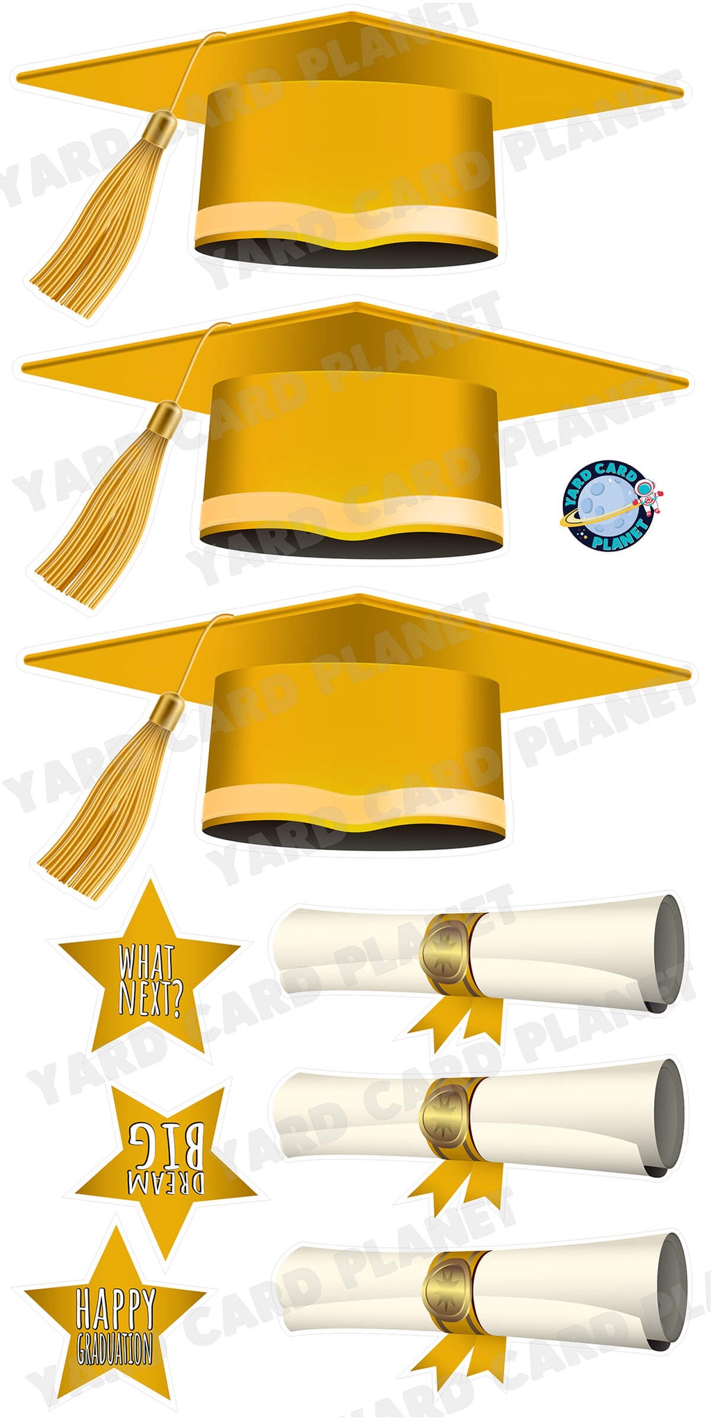 Graduation Gold Cap Extra Large Gold Graduation Caps, Diplomas and Signs Yard Card Flair S