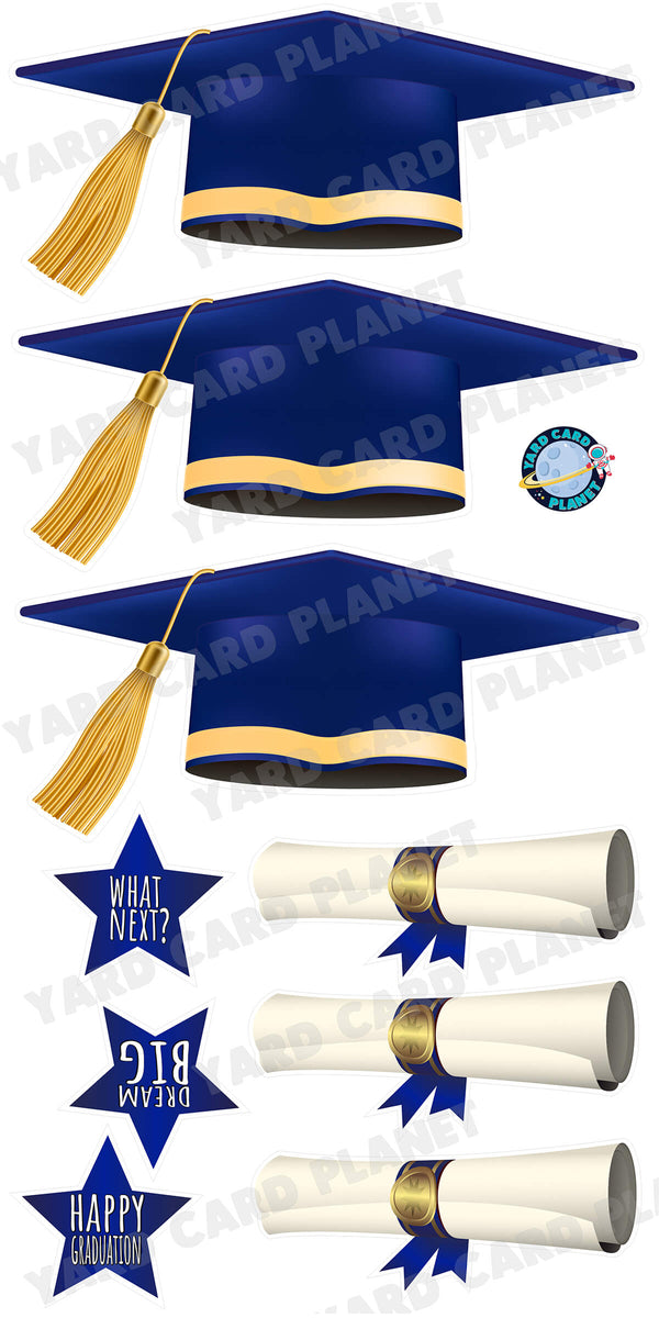 Extra Large Navy Blue Graduation Caps, Diplomas and Signs Yard Card Flair Set